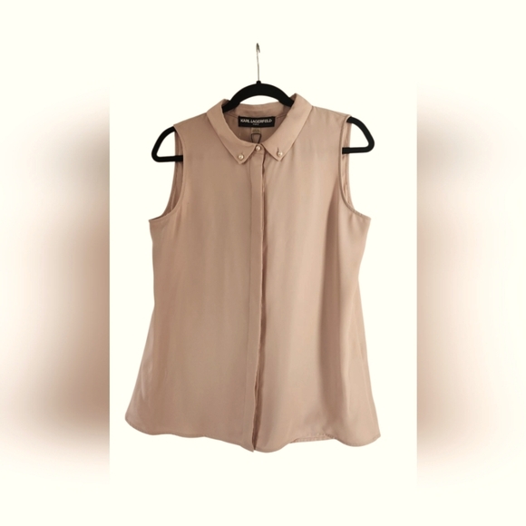 BNWT Karl LAGERFELD  Pink Sleeveless Blouse Top Faux Pearl Embellished Size M - Picture 10 of 13